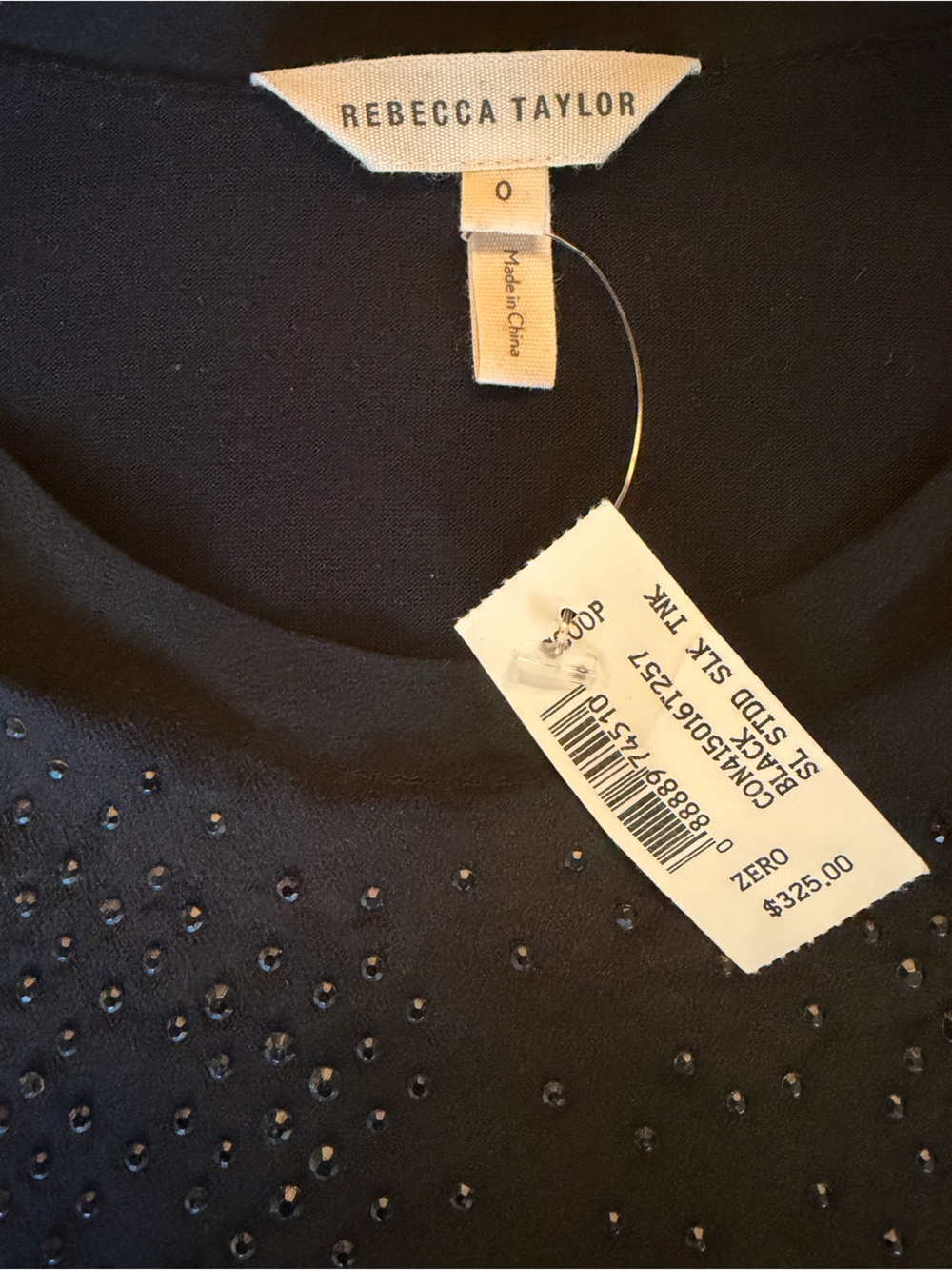 ⁠NWT Rebecca Taylor Black Studded Silk Tank Top Sleeveless Blouse Size 0 $325
